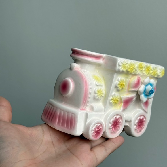 Vintage 60s Napco Porcelain Plant Pot Nursery Decor Train Japan - Picture 4 of 14